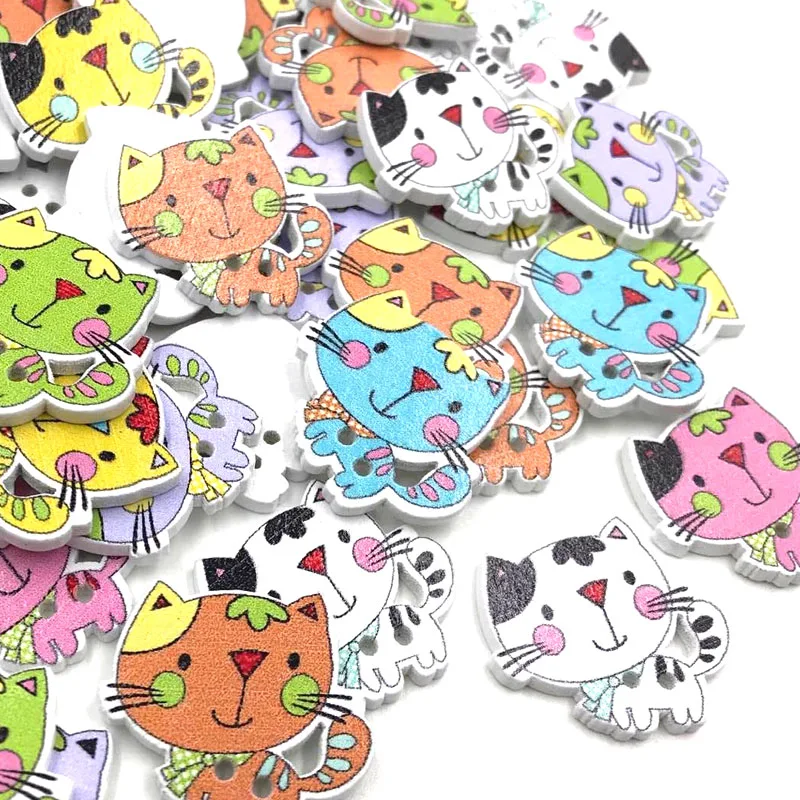 

10/50/100Pcs Mix Wood Buttons Cat Craft Scrapbook Sewing Appliques 24mm WB412
