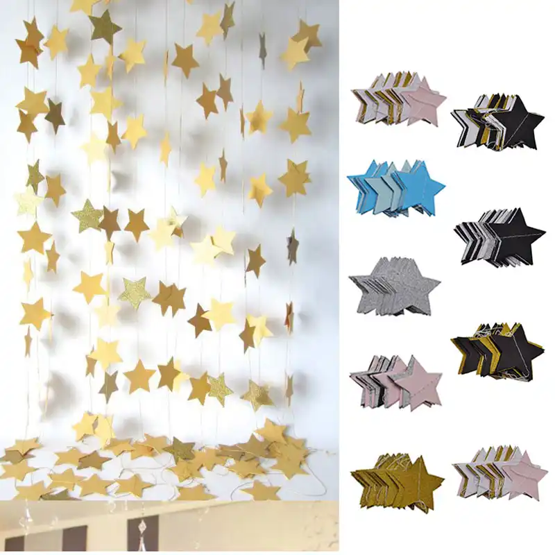 2 метра бумага Гарланд Звезда Форма струнные баннеры Красочные Висячие бумажные флаг День рождения Свадьба Вечеринка домашнее украшение