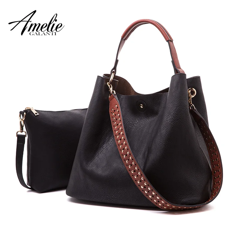 AMELIE GALANTI women large capacity handbag hobo shoulder purses tote bags Soft PU 2 bags in 1 women hobo shoulder purses