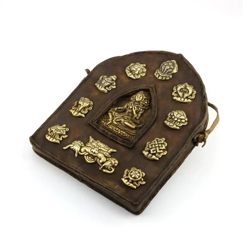 TGB146 тибетская коровья кожа покрыта Золотой тара большой молитвенный ящик тибетские коллекции ремесло