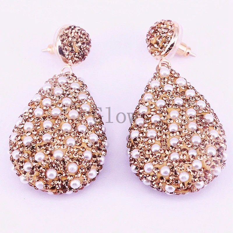 

3Pair Wated Drop shape Pearl Rhinestone Paved dangle Earrings for Women New Fashion Gold color Earrings Jewelry