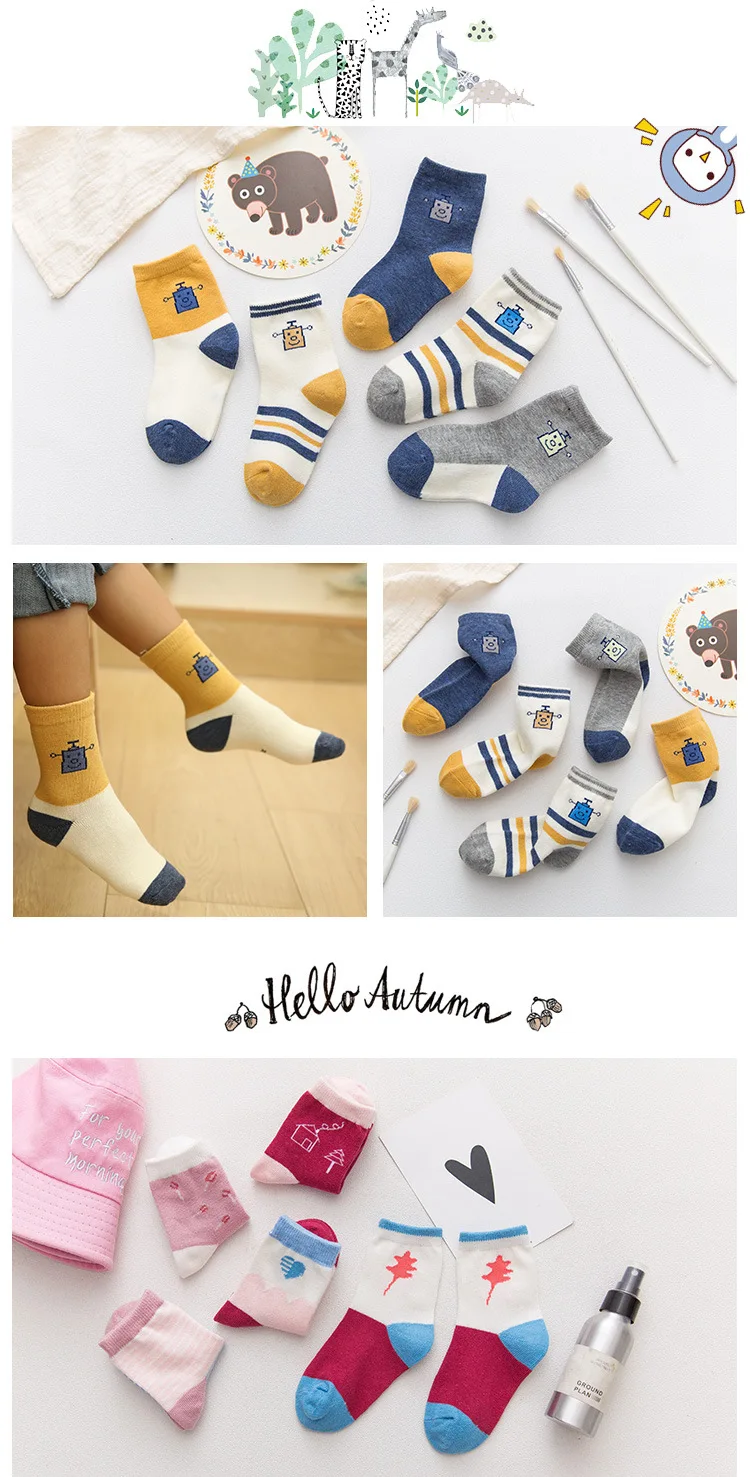 Осенне-зимние детские носки с героями мультфильмов хлопковые детские носки без пятки для мальчиков и девочек
