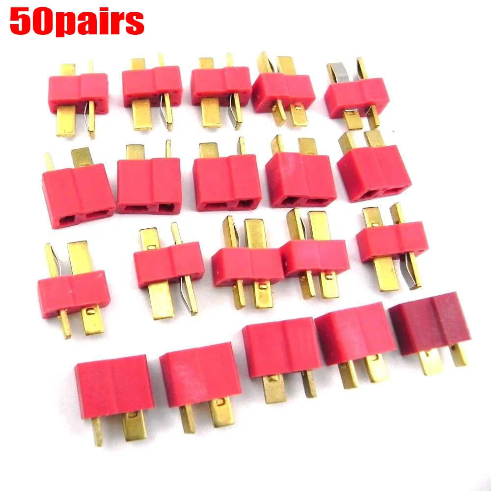 

100pcs 50Pairs T Plug Connectors Male Female hv3n for Deans RC Lipo Battery Helicopter