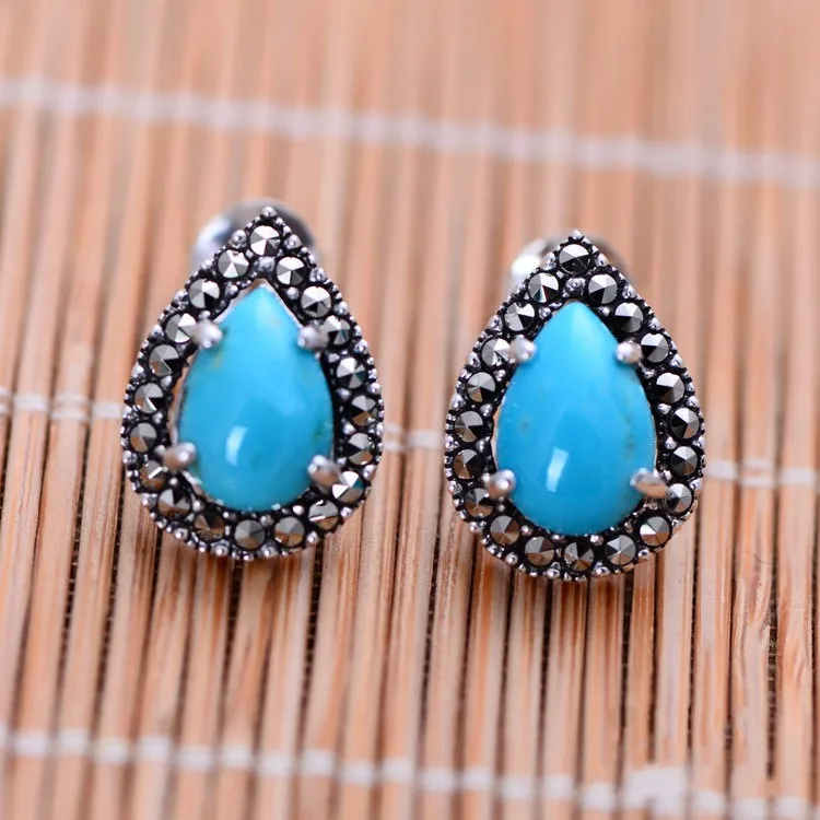 

Wholesale 925 sterling silver jewelry Thai silver natural stone female earrings xh052569