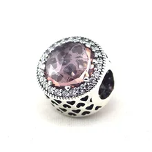 Стерлингового серебра 925 Розовый Камень сияющее сердце Шарм бусины для изготовления ювелирных изделий подходят оригинальные Подвески Браслет Berloque