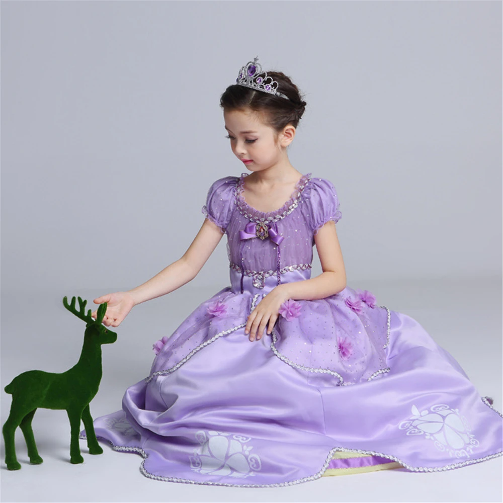 Purple Girls Sofia The First Costume Dresses - Princess Sofia Halloween Cosplay Frocks for Kids. Children's Party Rapunzel Dress Up for Baby. image 4