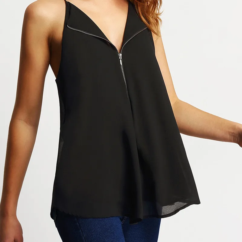 

2019 Fashion Women's blouse Summer Multicolor Sling Chiffon shirt Solid V-neck Casual blouse Loose Female Top