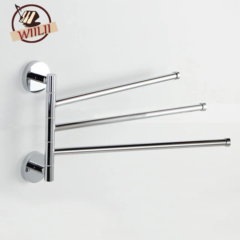 Swivel Stainless Steel 3 Arm Bathroom Towel Storage Rack Bathrobes