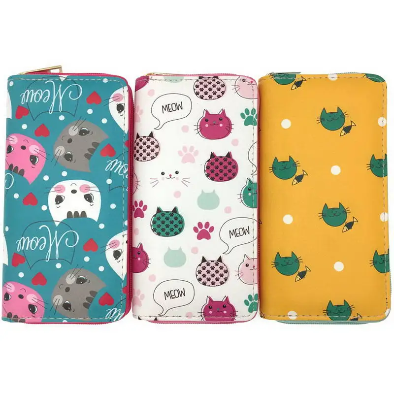 

KANDRA Cute Cat PU Leather Women Long Wallets Cartoon Coin Purse Ladies Clutch Phone Pocket Women's Card Holder Cash Purses