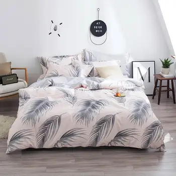 

2019 Grey Leaves Beige INS Cartoon Bed Cover Soft Cotton Bedlinens Twin Queen King Duvet Cover Set Bedspread Pillowcases