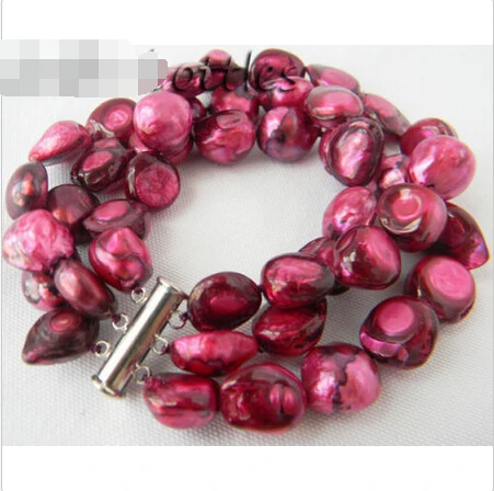 

3Strands 12mm 8'' Purple Baroque Freshwater Pearl Bracelet @^Noble style Natural Fine jewe SHIPPING new >>free shipping -Bride j