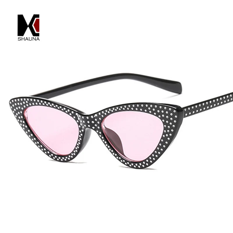 SHAUNA Fashion Laser Engraving Women Cat Eye Sunglasses Shining Men