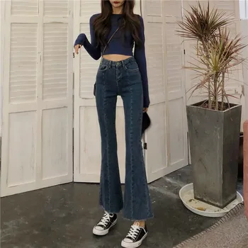 

High Waist Ripped Jeans for Women , Streetwear Fashionnova Skinny Jeans Woman , Moustache Effect Pockets Full Length Jeans