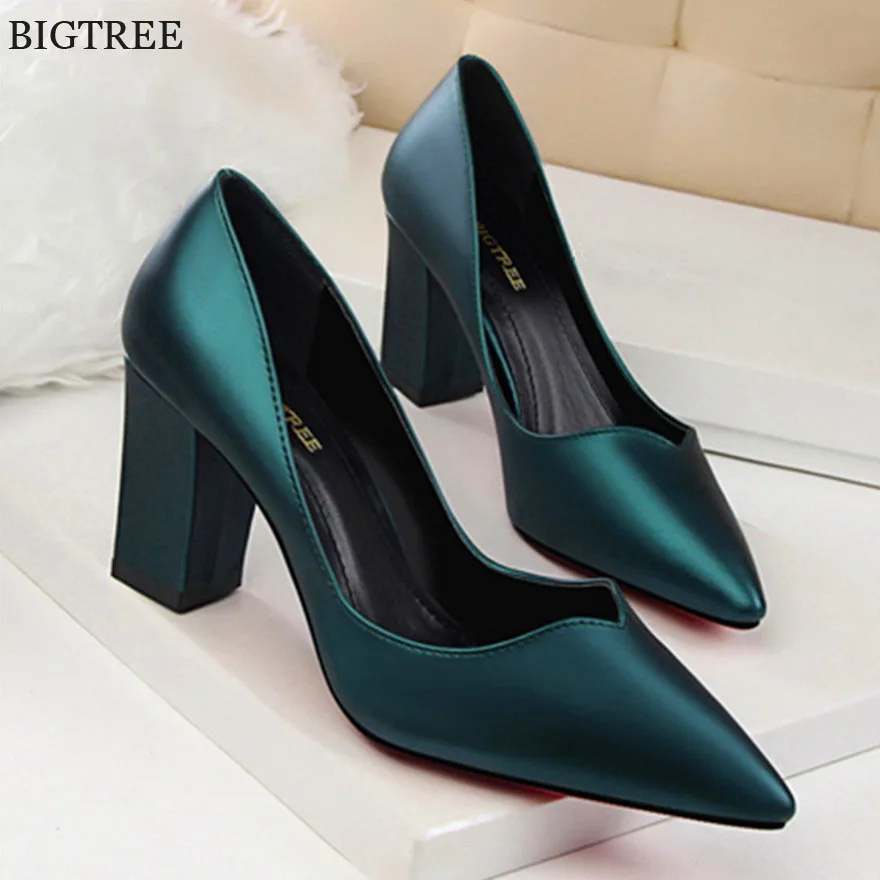 Pompes Blgtree gris argent Hauts Sexy apricot Femmes Chaussures Mode Haute rouge Bout Talon Noir Talons Pointu En Peu vert De Carré Pu Profonde Cuir trHqPr8