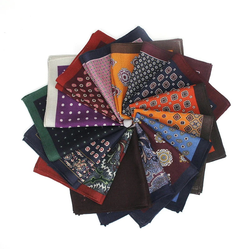 

Paisley Square Pocket for Men Flower Dot Pattern Wool Hankerchief Colorful Solid Soft Wedding Designer Pocket Square 30*30cm
