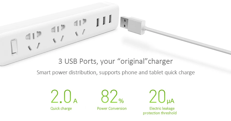 Xiao mi jia mi power Strip 2A Быстрая зарядка 3 USB удлинитель 3 стандартные розетки EU адаптер для домашнего использования