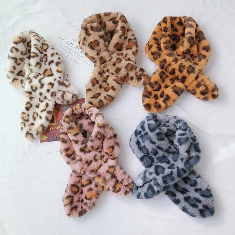 Детские шарфы, зимние корейские вязаные шарфы с леопардовым принтом для мальчиков и девочек, Детский плюшевый шарф для защиты от холода