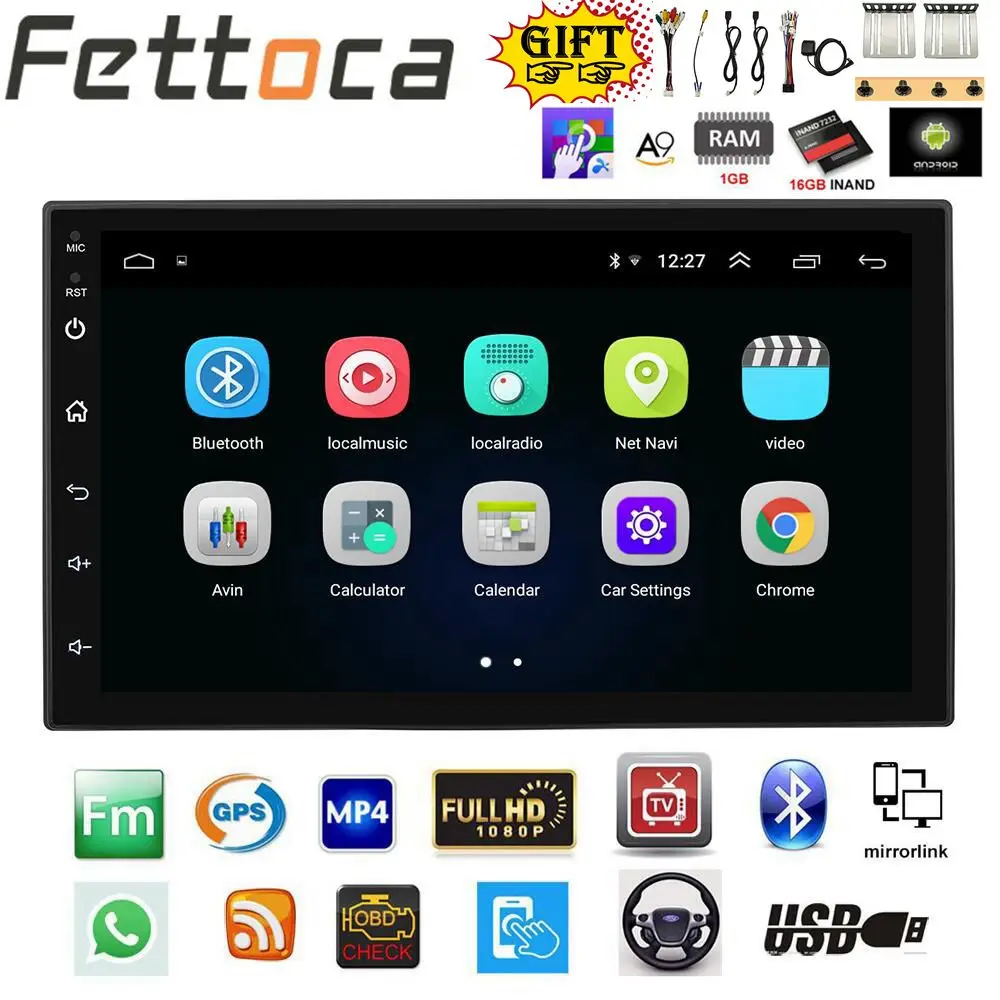 

FETTOCA 7'' Android Car Radio Stereo GPS Navigation Bluetooth USB SD 2 Din Touch Car Multimedia Player Audio Player Autoradio