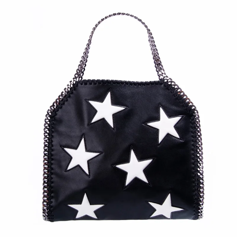 

Women casual totes star pattern ladies cross handbag with chain PU leather multi color women fashion bucket big capacity black