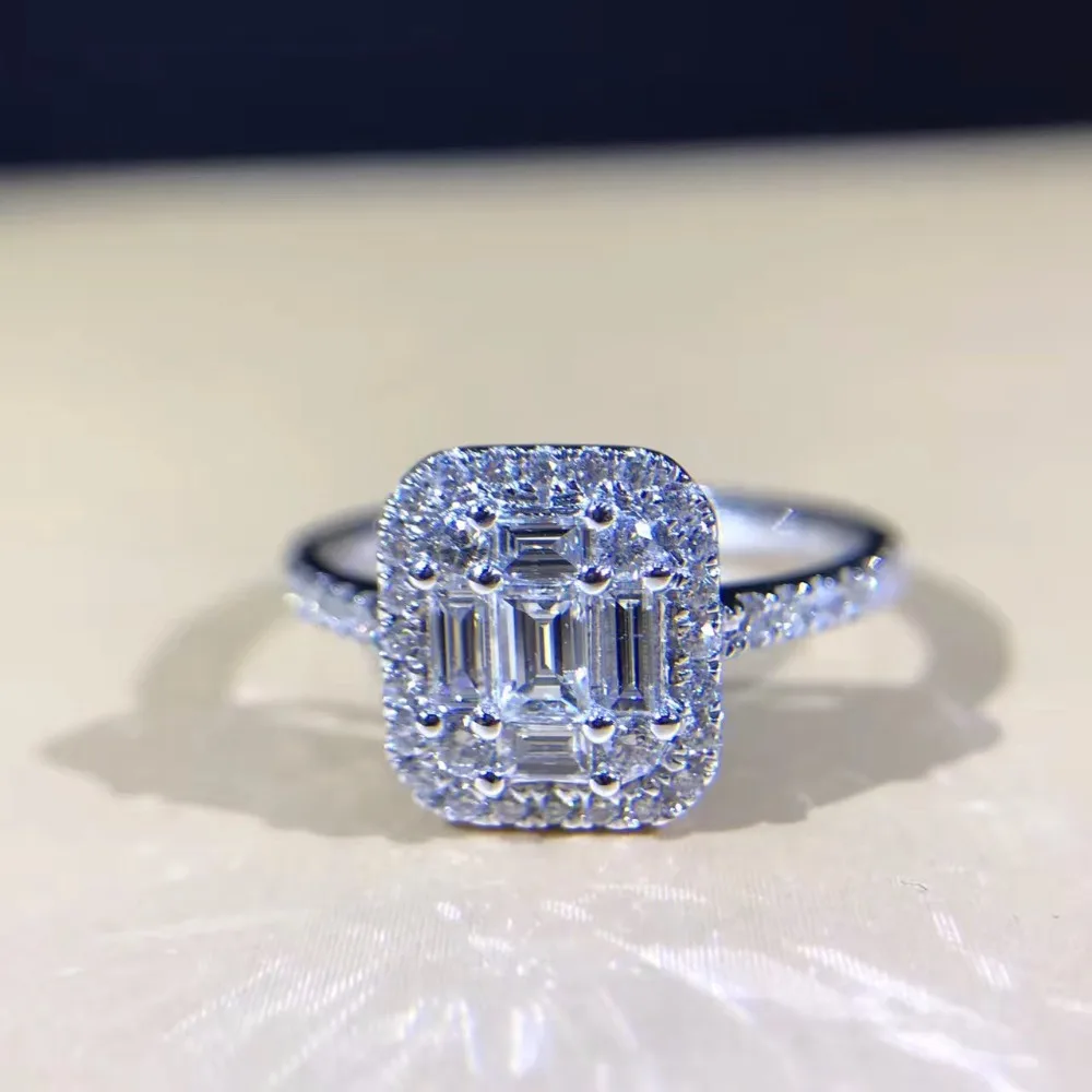 Кольцо для помолвки и свадьбы LASAMERO 0 569ctw с изумрудом в форме багета 18 k из белого