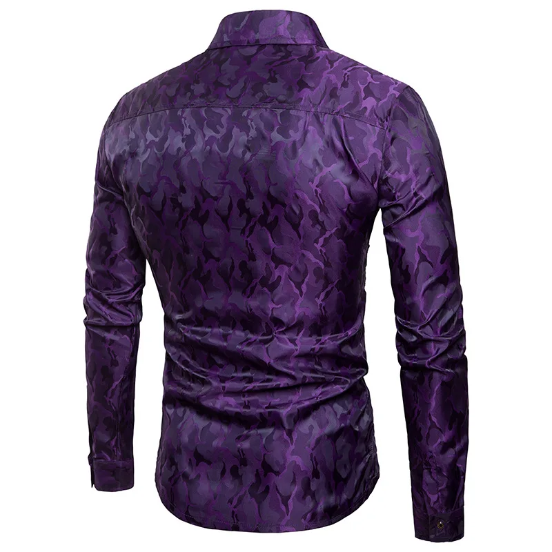 Новый бренд печатных рубашка с длинным рукавом Для мужчин camisa мужской slim Fit Мода Темно-Камуфляж цветочные рубашки Повседневное Для мужчин