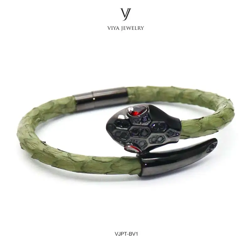 Очаровательная белая змея браслет питон из натуральной кожи питона кожаный мужской браслет с шармами головой змеи на заказ Для мужчин Для женщин, ювелирное изделие, подарок - Окраска металла: Army Green