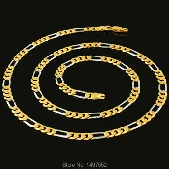 

Two Tone Gold Chain For Men Women18K Gold/Silver Plated Figaro Chain Necklace Jewelry Wholesale