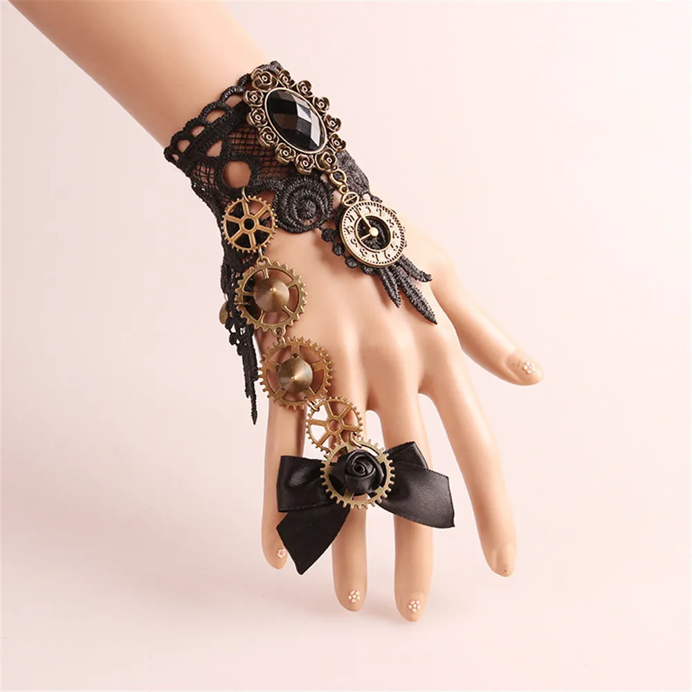 

Cosplay medieval retro gothic mechanical bracelet with ring queen vampire halloween dress accessories for women costume