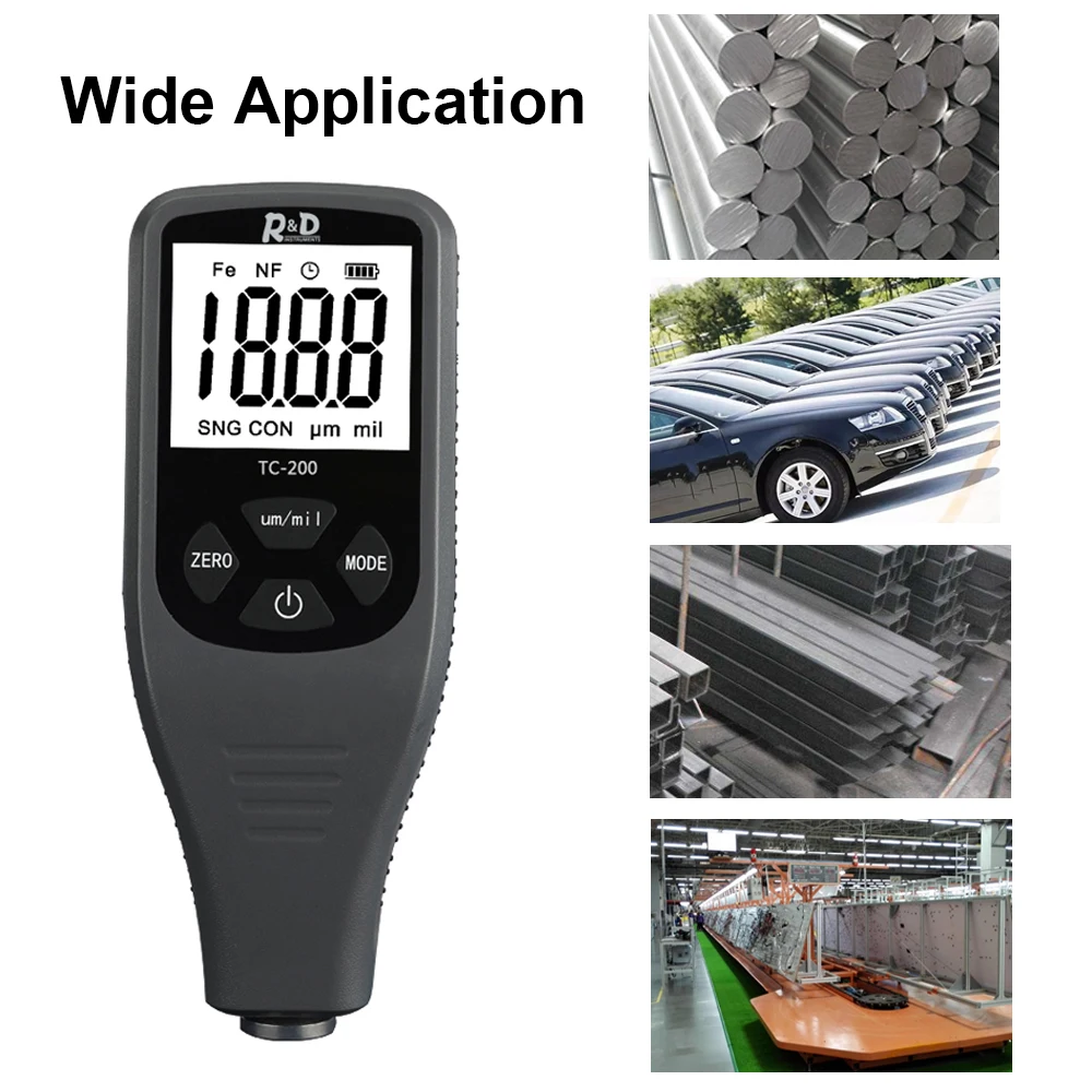 

TC200 Digital Coating Thickness Gauge Mini Car Paint Compact LCD Thickness Meter with Backlight F/N Probe Metal Testering