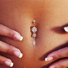 Nova moda sexy piercing umbigo prego corpo jóias flor pingente de cristal umbigo botão anéis para meninas #77463