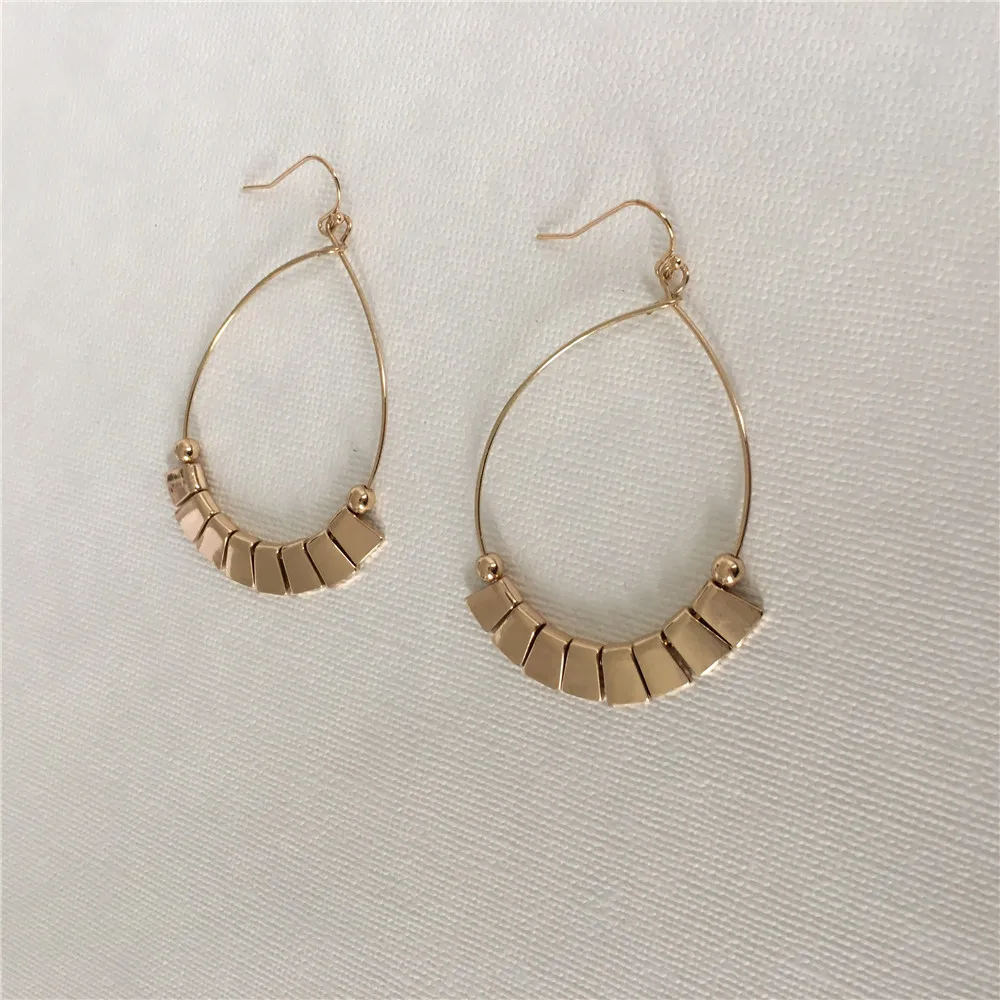 

TRENDY WOMEN EARRINGS GOLD COLOR PLATING SQUARE THROUGH CIRCLE DROP EARRINGS