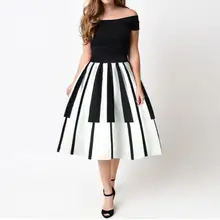 Черно-белые женские винтажные юбки в полоску с принтом фортепиано модные Плиссированные Миди юбки Saia Бальные вечерние Faldas элегантные Saia