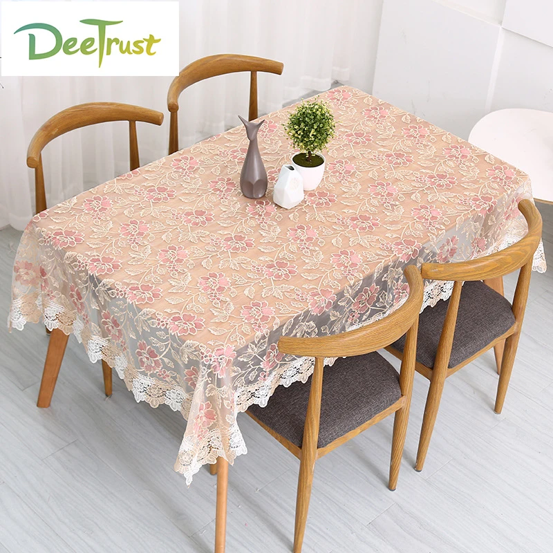 Diameter 220 Pink Lace Glass Yarn Translucent Waterproof Table Cloth Embroidered Table Cover Pastoral Household Tea Table Cloth