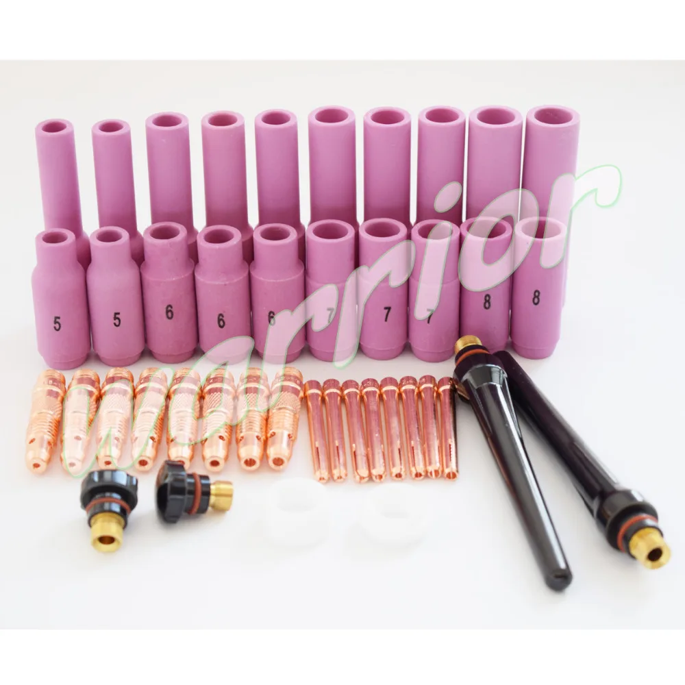

DB SR WP 17 18 26 Series TIG Welding Torch Parts Kit Alumina Nozzle Cup Long Collets Back Gasket Caps 1.6mm/2.4mm/3.2mm 42pcs