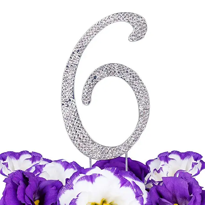 LOVENJOY with Gift Box Number 1 1st Sparkly Crystal Rhinestone Happy Wedding Anniversary Birthday Baby Shower Cake Toppers Silver (1 (5)