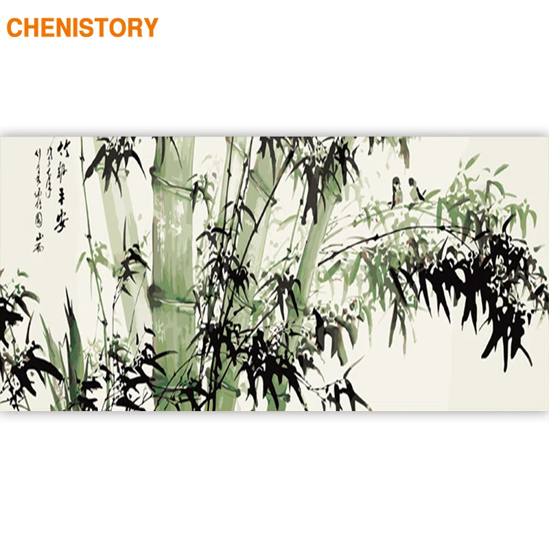 

CHENISTORY Frame Bamboo DIY Painting By Number Modern Wall Art Chinese Style Canvas Painting Large Size 60x120cm For Living Room