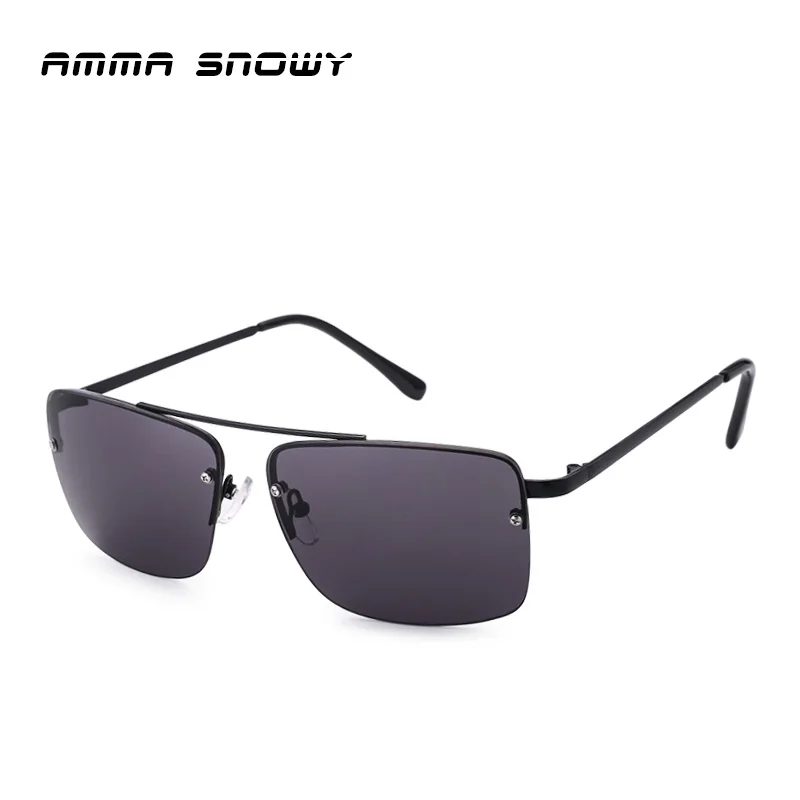 AMMA SNOWY Square Rimless Sunglasses Men High Quality Vintage Metal Frame Black Sun Glasses