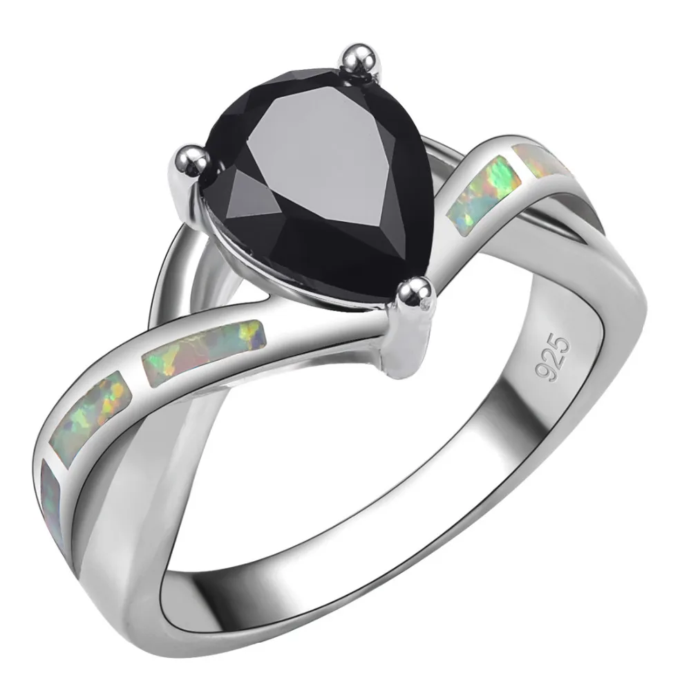 

Black onyx With White Fire Opal 925 Sterling Silver Ring For Woman Size 6 7 8 9 10 R1446
