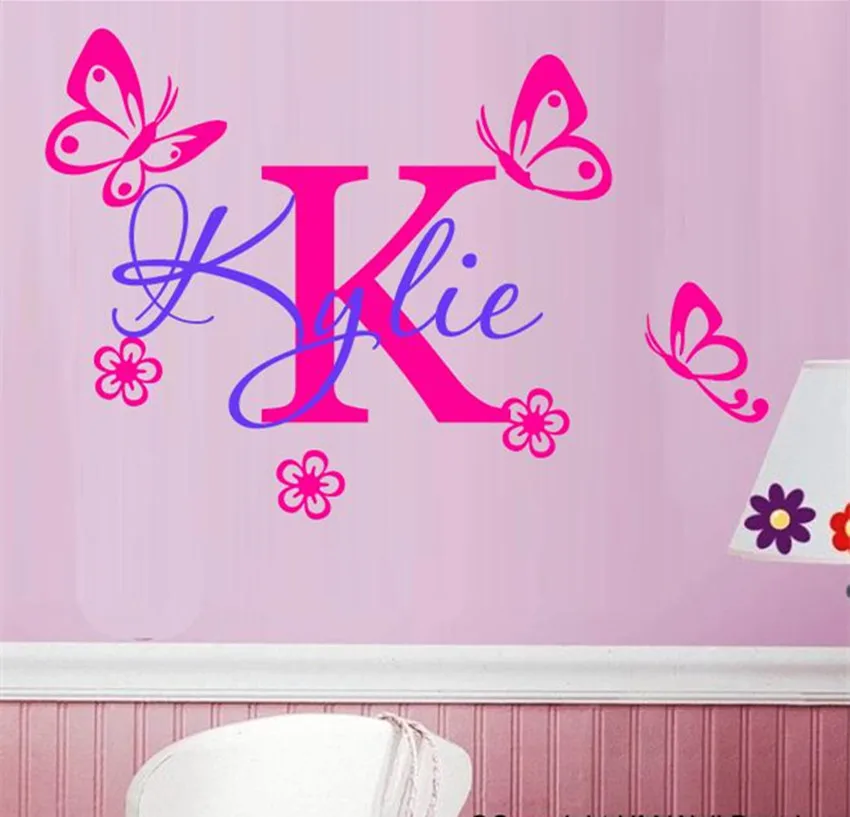 

Customzied Name DIY Kids Room Decor Vinyl Sticker Removable Vinyl Personality Letter Name butteryflY Decals for Grils KW-146