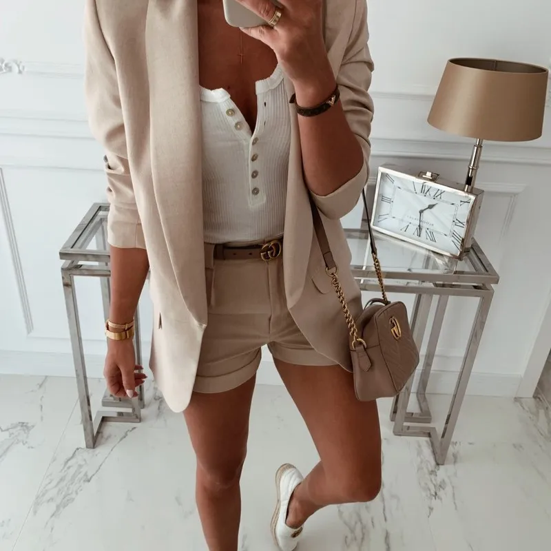 Large size Women's Blazers autumn hot Slim long sleeve solid color fake pocket lapel high quality blazer women's outerwear