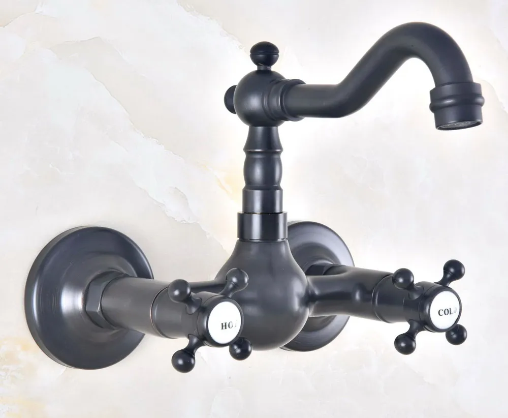 Wall Mount Basin Sink Faucet Brass Bathroom Bathtub Swivel Tap Mixer Two Handles