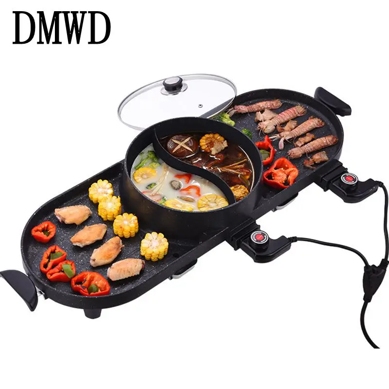 DWMD Electric Grills Griddle Household BBQ Machine Raclette with Hotpot