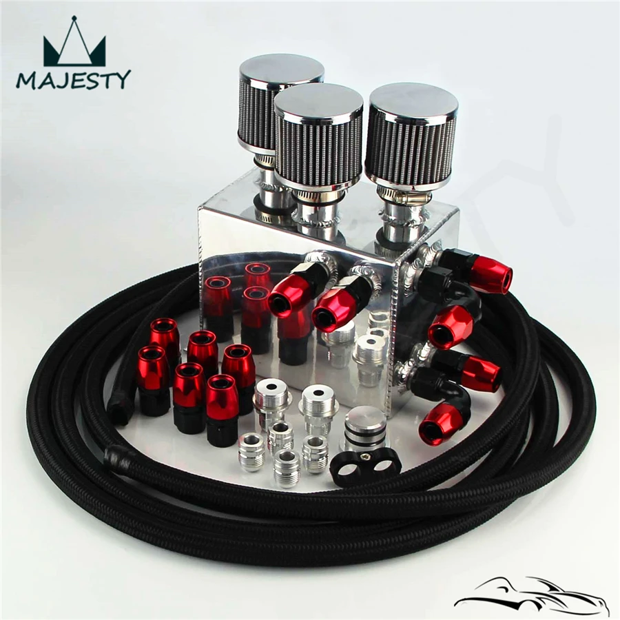 Power Driven OIL CATCH CAN / BREATHER TANK RACE KIT W/ HOSE FOR VTEC
