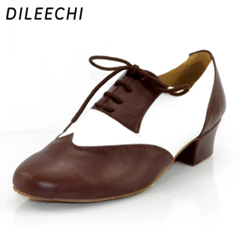DILEECHI Genuine leather brown Men's Latin dance shoes heel 4.5cm