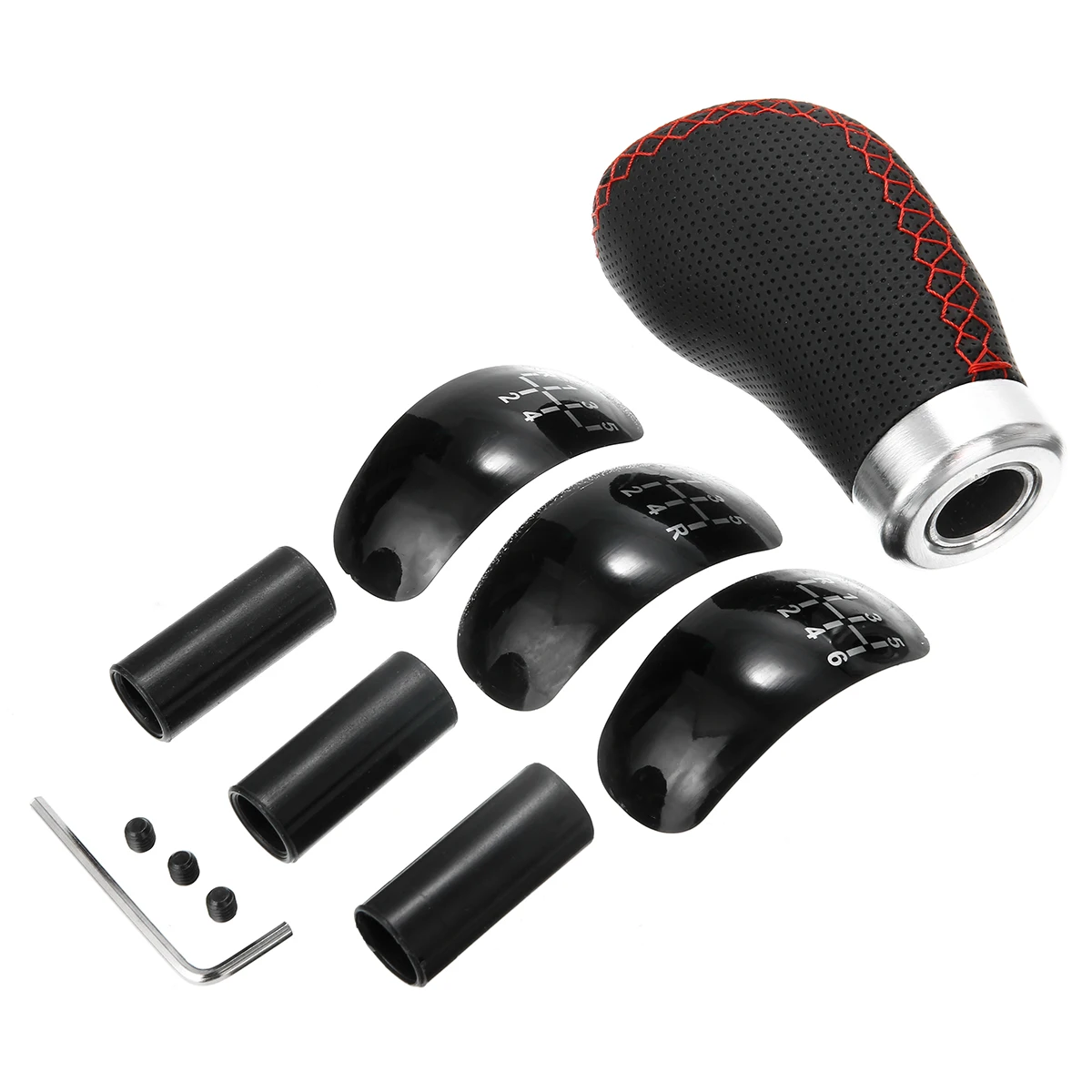 5 6 Speed Genuine PU Leather Gearshift Universal Replacement Manual Car Gear Stick Shift Knob Set 96x50mm