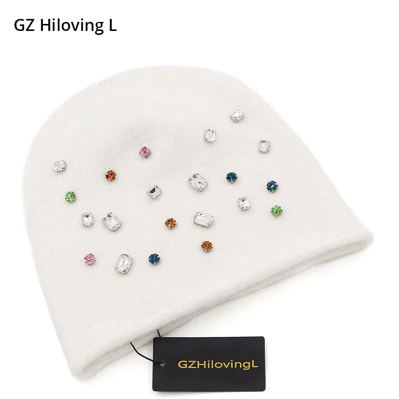 

Женская вязаная шапка GZhilovingL, мягкая однотонная шерстяная шапка со стразами и стразами, для осени и зимы