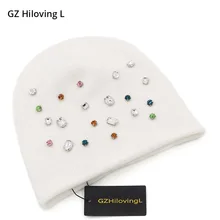 GZhilovingL новая осенне-зимняя женская шапка со стразами и бриллиантами, шапочки, шапки, мягкая однотонная шерстяная вязаная шапка для девушек