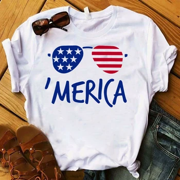 

2019 Women Shirt American Wine Women Sunglasses Graphic Printed USA Flag Print Top Short Sleeve Tshirt Female Womens T T-shirt