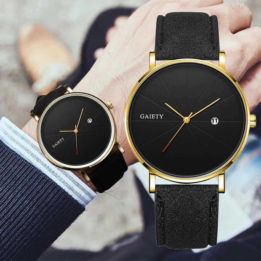 

Fashion Simple Simple Casual Calendar Business Leather With Strap Men's Watch Top Brand Luxury PU Leather Men's Business Watches
