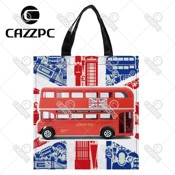 

The British Flag London Bus City Style Print Nylon Oxford Reusable Shopping Bag Gift Foldable Bag Eco Bag Pack of 2